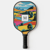 Bright Pop Art Kleurrijke landschap Monogrammed Pickleball Paddle (Voorkant)