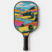 Bright Pop Art Kleurrijke landschap Monogrammed Pickleball Paddle (Achterkant)