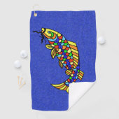 Bright Pop Art Style Vis Kleurrijke Schalen Blauw Golfhanddoek (Insitu)