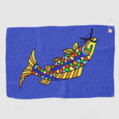Bright Pop Art Style Vis Kleurrijke Schalen Blauw Golfhanddoek (Horizontaal)