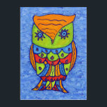 Bright Pop Art Whimsical Kleurrijke Uil op Blauw Acryl Muurkunst<br><div class="desc">Dit acryl muurkunstpaneel heeft een heldere pop kunststijl grillige kleurrijke uil met sterogen in levendige kleuren van groen,  sinaasappel,  rood en blauw op een abstracte achtergrond van gemengde blues.</div>