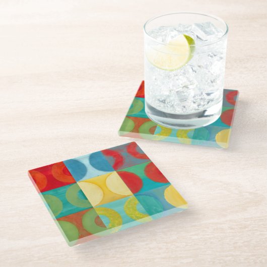 Bright Pop Art with Circles and Squares Glazen Onderzetter (Schuin)