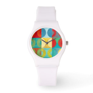Bright Pop Art with Circles and Squares Horloge
