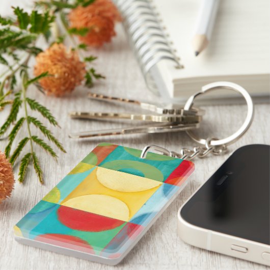 Bright Pop Art with Circles and Squares Sleutelhanger (Voorkant Rechts)