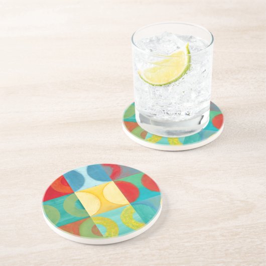 Bright Pop Art with Circles and Squares Zandsteen Onderzetter (Zijkant)