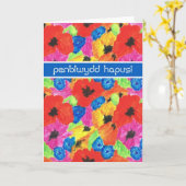 Bright Poppies Birthday Kaart, Welsh Greeting Kaart (Gele Bloem)