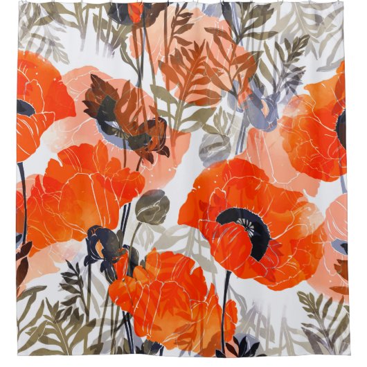 Bright Poppies Imprints: naadloze kunst Douchegordijn (Voorkant)