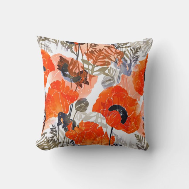 Bright Poppies Imprints: naadloze kunst Kussen (Voorkant)