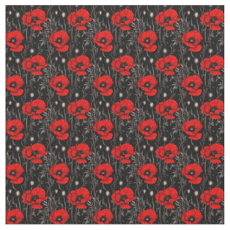 Bright Poppies op zwart Stof