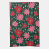 Bright Preppy Christmas Poinsettias Kitchen Towels Theedoek (Verticaal)