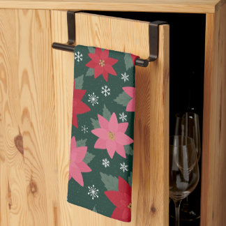 Bright Preppy Christmas Poinsettias Kitchen Towels Theedoek