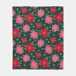 Bright Preppy Christmas Poinsettias Throw Blanket Fleece Deken