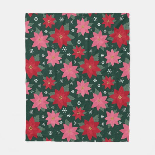 Bright Preppy Christmas Poinsettias Throw Blanket Fleece Deken (Voorkant)