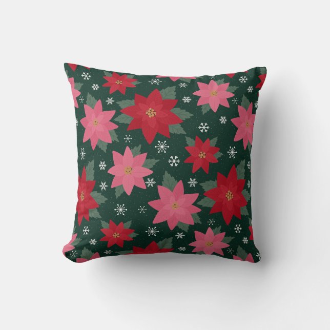 Bright Preppy Christmas Poinsettias Throw Pillow Kussen (Voorkant)