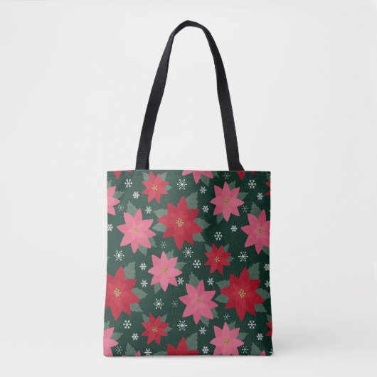 Bright Preppy Christmas Poinsettias Tote Bag (Voorkant)