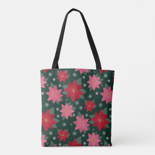 Bright Preppy Christmas Poinsettias Tote Bag (Achterkant)