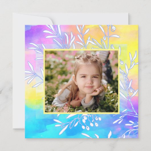 Bright Pretty Watercolor Picture Frame Easter Card Feestdagenkaart (Voorkant)