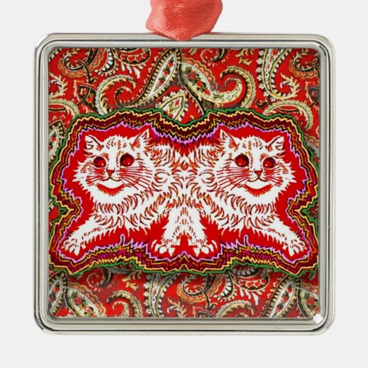 Bright Psychedelic Red Cats beroemd gemaakt door L Metalen Ornament (Voorkant)