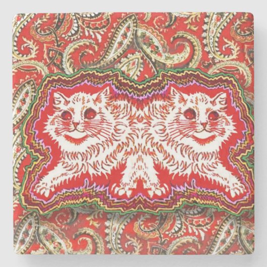 Bright Psychedelic Red Cats beroemd gemaakt door L Stenen Onderzetter (Voorkant)