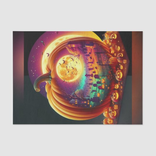 Bright Pumpkin Cemetery Halloween Decoupage Papier (Voorkant)