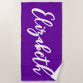 Bright Purple and White Lettering Script Strandlaken (Voorkant)