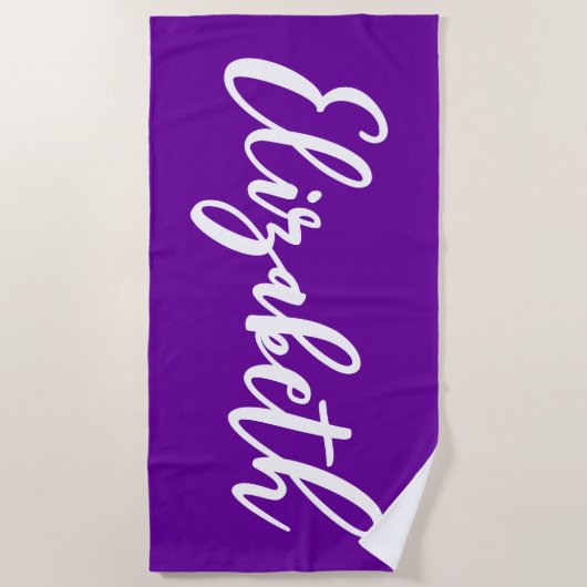 Bright Purple and White Lettering Script Strandlaken (Voorkant)