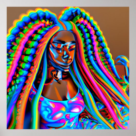 Bright Queen Rainbow Schattige Haar Zwart Melanine Poster (Voorkant)