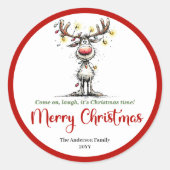 Bright quirky reindeer sticker red green cartoon (Voorkant)