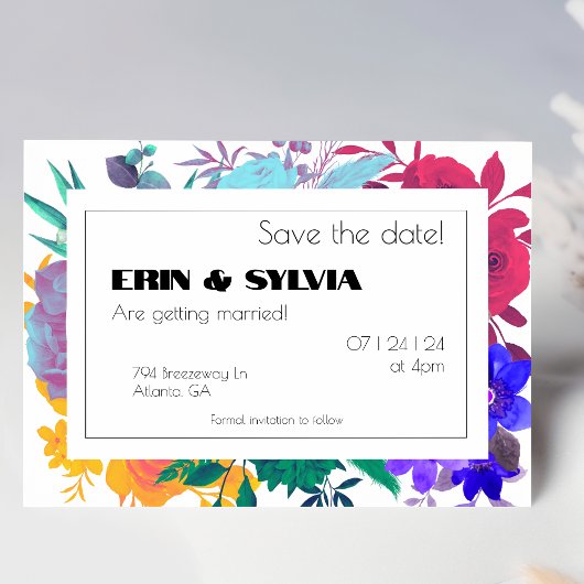 Bright Rainbow Botanical Wedding Save The Date
