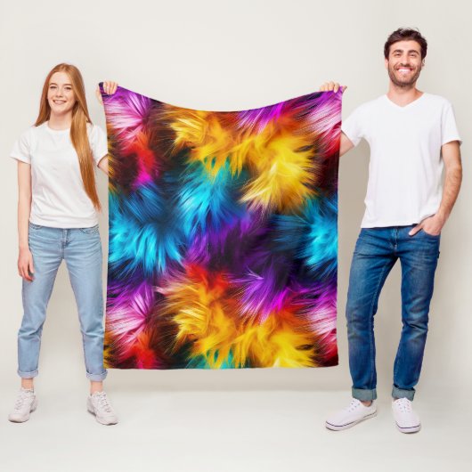 Bright Rainbow faux monster bont textuur Fleece Deken (In situ)