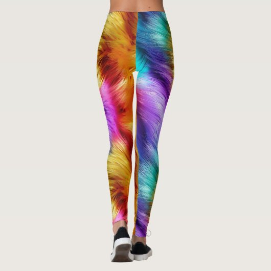 Bright Rainbow faux monster bont textuur Leggings (Achterkant)