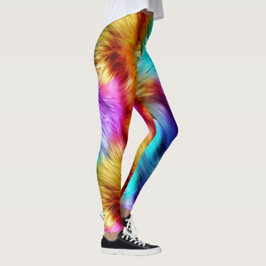 Bright Rainbow faux monster bont textuur Leggings (Rechts)