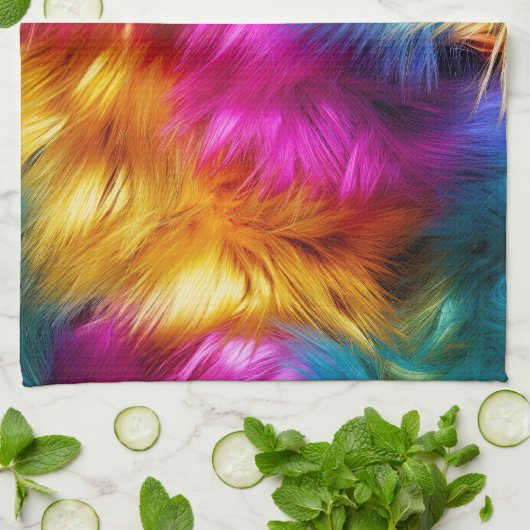 Bright Rainbow faux monster bont textuur Theedoek (Gevouwen)