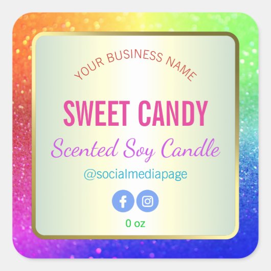 Bright Rainbow Glitter productetiket Vierkante Sticker