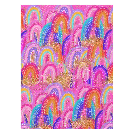 Bright Rainbow Gold Glitter Tafelkleed (Voorkant)