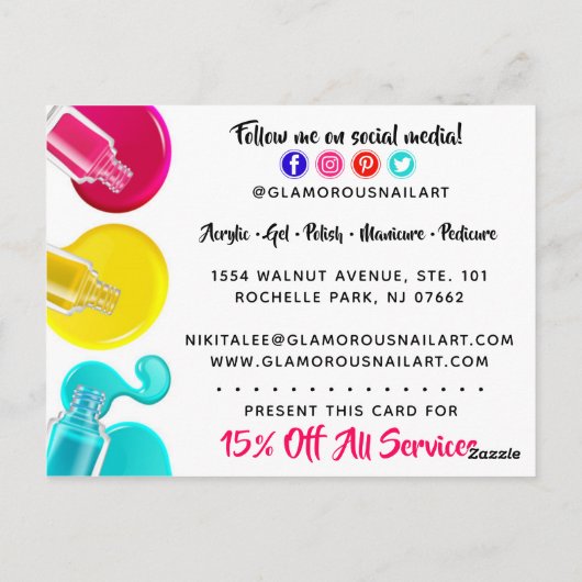 Bright Rainbow Nail Art Tech Salon 4-fotoflyer Briefkaart (Achterkant)