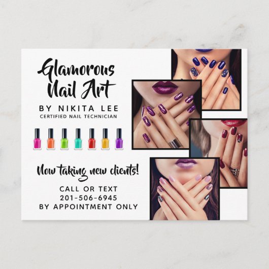Bright Rainbow Nail Art Tech Salon 4-fotoflyer Briefkaart (Voorkant)