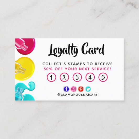 Bright Rainbow Nail Art Tech Salon Loyalty Kaart Visitekaartje (Achterkant)