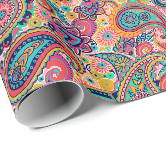 Bright Rainbow Paisley Cadeaupapier (Rol Hoek)