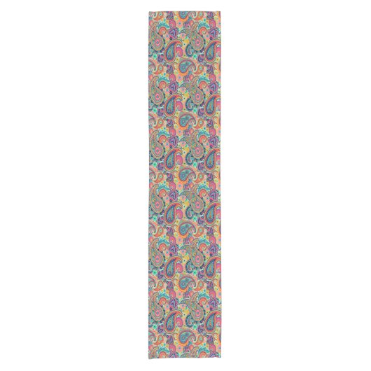 Bright Rainbow Paisley Korte Tafelloper (Voorkant)