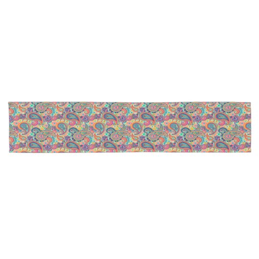 Bright Rainbow Paisley Korte Tafelloper (Horizontaal)