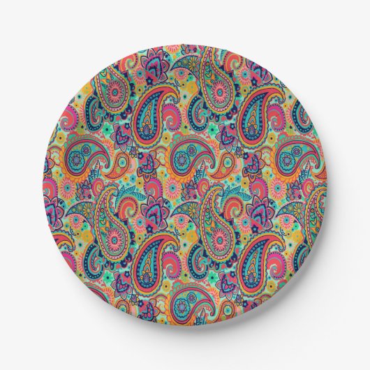 Bright Rainbow Paisley Papieren Bordje (Voorkant)