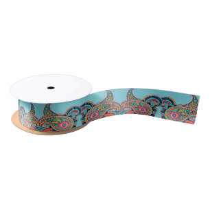 Bright Rainbow Paisley Satijnen Lint