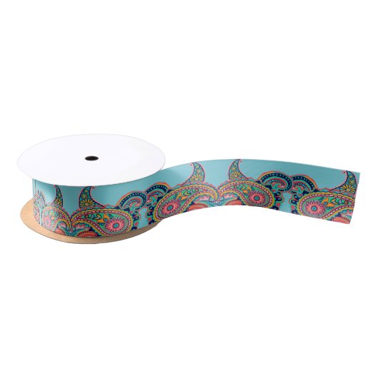 Bright Rainbow Paisley Satijnen Lint (Spoel)
