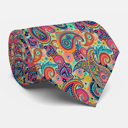 Bright Rainbow Paisley Stropdas (Opgerold)