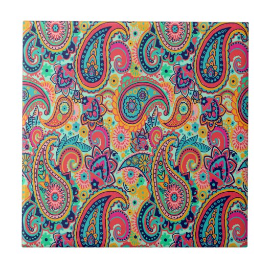 Bright Rainbow Paisley Tegeltje (Voorkant)