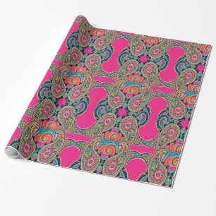 Bright Rainbow Pink Paisley Cadeaupapier