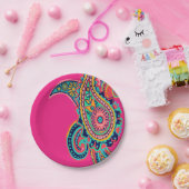 Bright Rainbow Pink Paisley Papieren Bordje (Feest)
