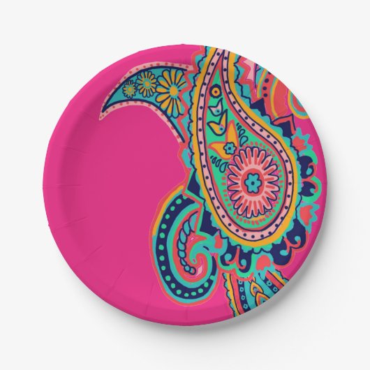Bright Rainbow Pink Paisley Papieren Bordje (Voorkant)