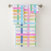 Bright Rainbow Plaid Bath Towel - Colourful Pastel Bad Handdoek (Insitu)
